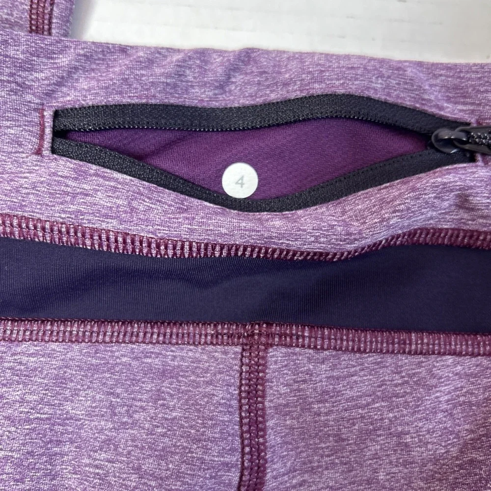 Lululemon Cropped Purple Leggings Back Pocket Size 6 Preowned - Picture 7 of 8